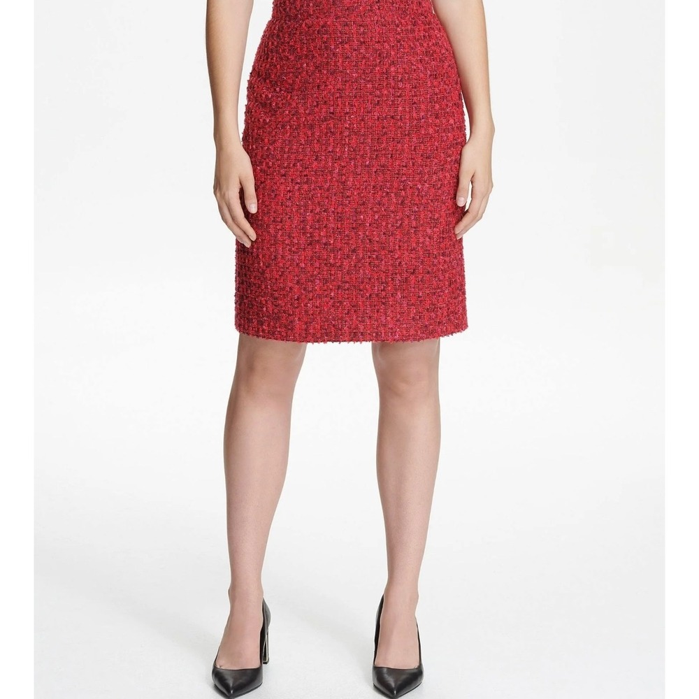 Donna Karan New York Red &‎ Black Bare necessities Tweed Skirt Size 4 New